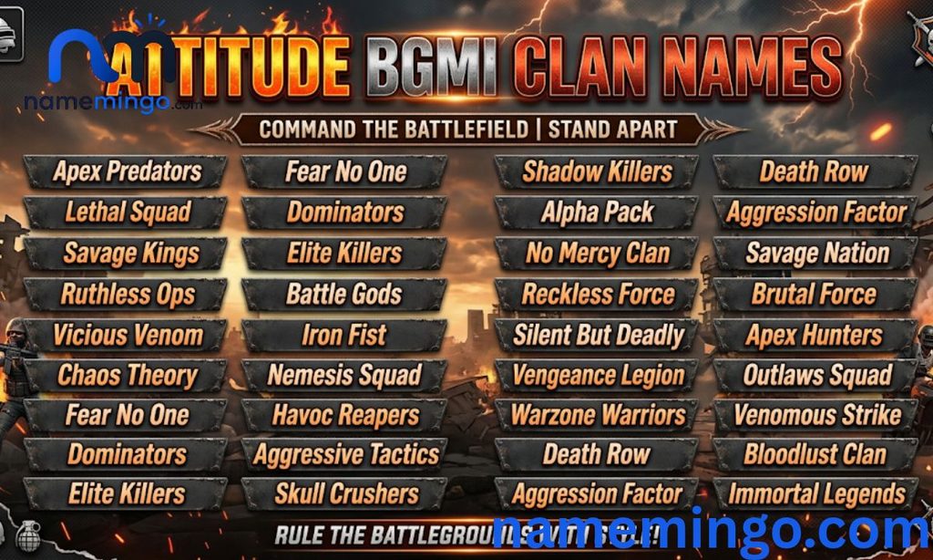 Attitude BGMI Clan Names