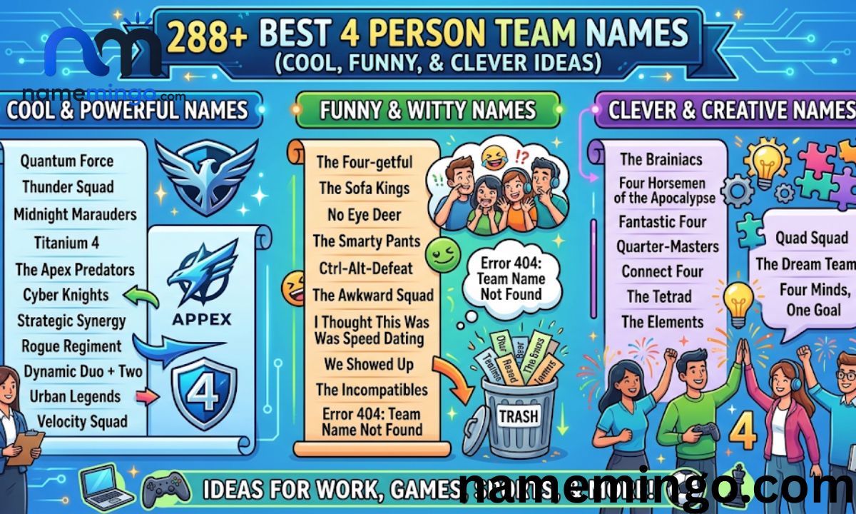 288+ Best 4 Person Team Names (Cool, Funny, & Clever Ideas)  (1)